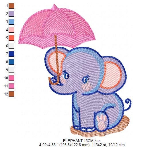 Elephant embroidery designs - Animal embroidery design machine embroidery pattern - Baby girl embroidery file - elephant with umbrella pes