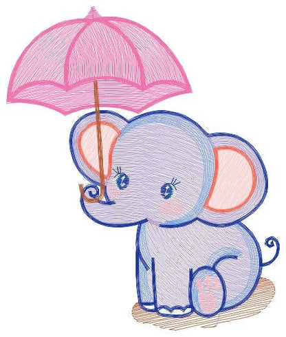 Elephant embroidery designs - Animal embroidery design machine embroidery pattern - Baby girl embroidery file - elephant with umbrella pes
