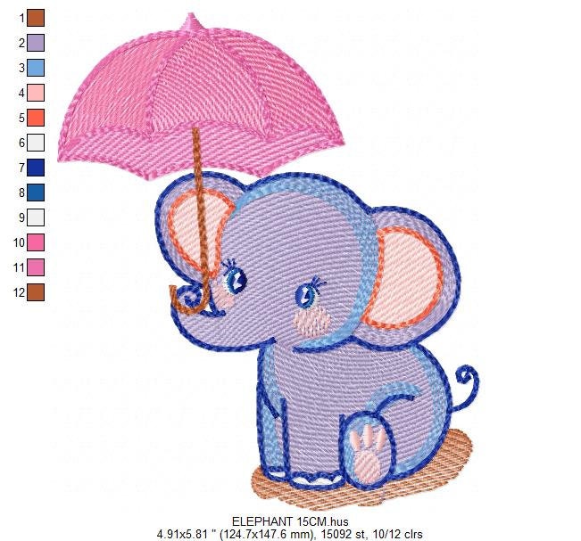 Elephant embroidery designs - Animal embroidery design machine embroidery pattern - Baby girl embroidery file - elephant with umbrella pes