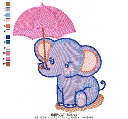 Elephant embroidery designs - Animal embroidery design machine embroidery pattern - Baby girl embroidery file - elephant with umbrella pes