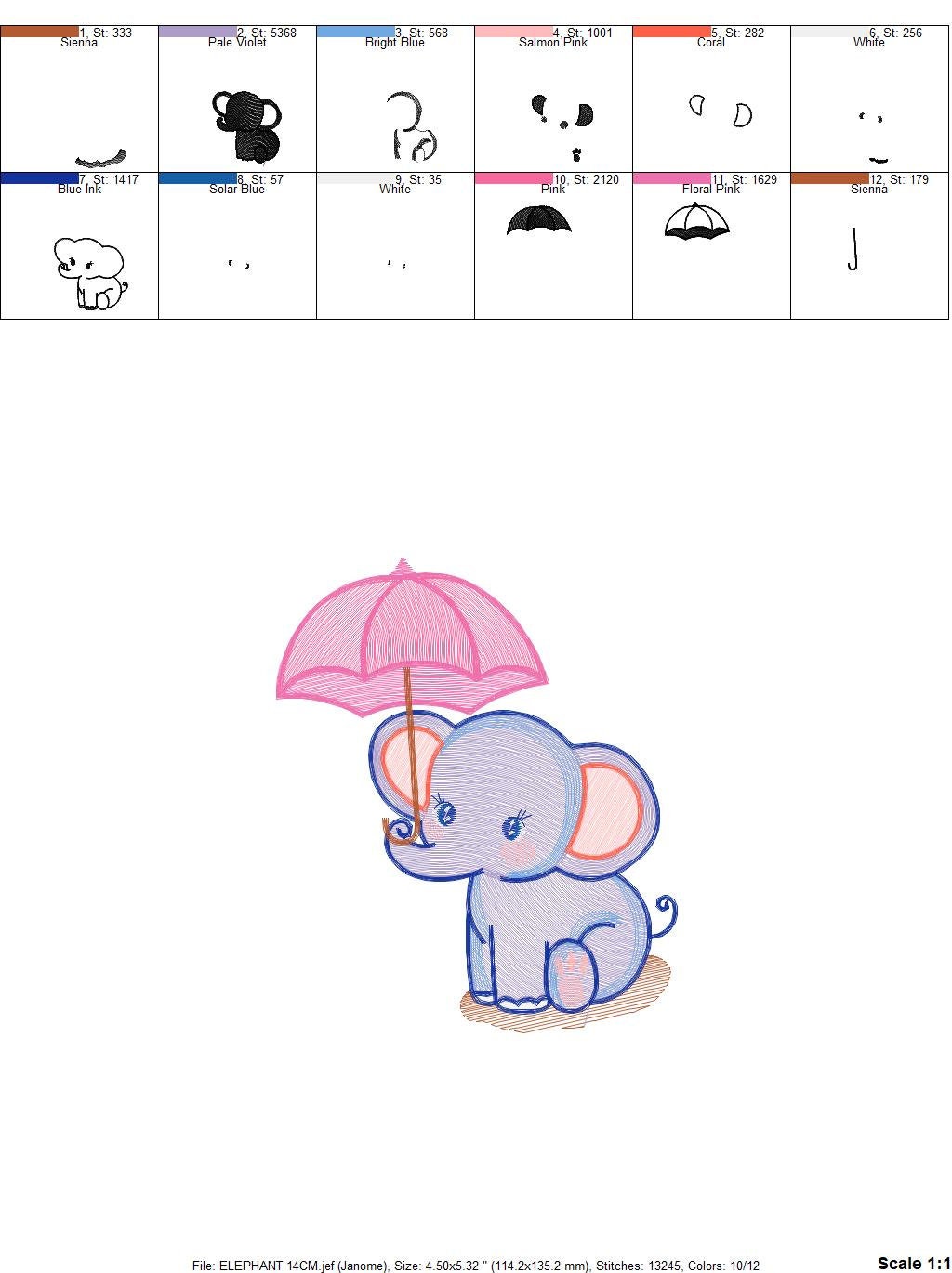 Elephant embroidery designs - Animal embroidery design machine embroidery pattern - Baby girl embroidery file - elephant with umbrella pes