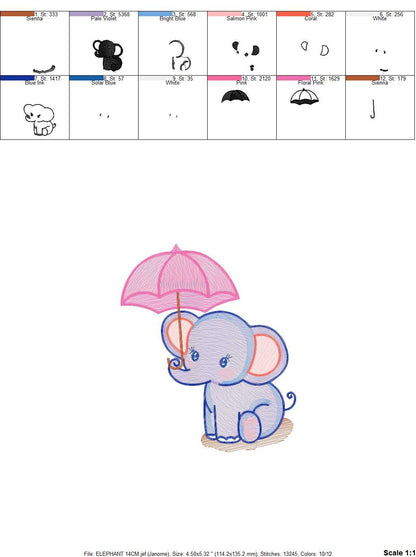 Elephant embroidery designs - Animal embroidery design machine embroidery pattern - Baby girl embroidery file - elephant with umbrella pes