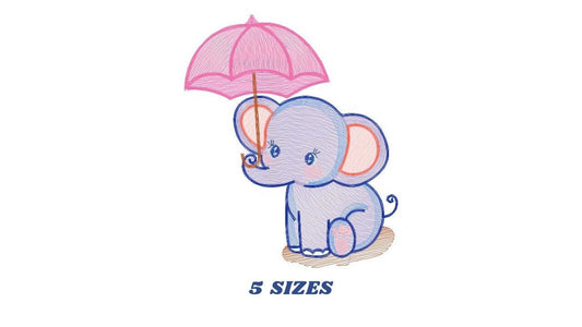 Elephant embroidery designs - Animal embroidery design machine embroidery pattern - Baby girl embroidery file - elephant with umbrella pes