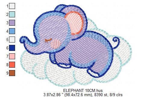 Elephant embroidery designs - Sleeping Animal embroidery design machine embroidery pattern - Baby girl embroidery file - boy kid embroidery