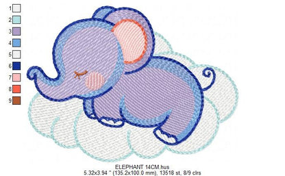 Elephant embroidery designs - Sleeping Animal embroidery design machine embroidery pattern - Baby girl embroidery file - boy kid embroidery