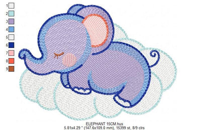 Elephant embroidery designs - Sleeping Animal embroidery design machine embroidery pattern - Baby girl embroidery file - boy kid embroidery