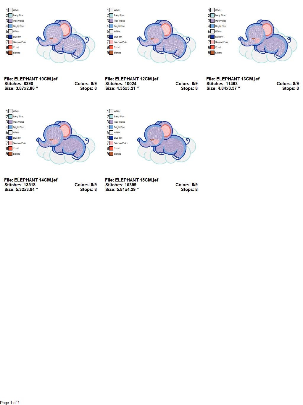 Elephant embroidery designs - Sleeping Animal embroidery design machine embroidery pattern - Baby girl embroidery file - boy kid embroidery