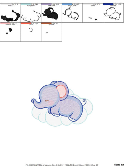 Elephant embroidery designs - Sleeping Animal embroidery design machine embroidery pattern - Baby girl embroidery file - boy kid embroidery
