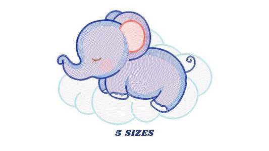 Elephant embroidery designs - Sleeping Animal embroidery design machine embroidery pattern - Baby girl embroidery file - boy kid embroidery