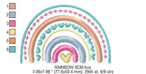 Boho Rainbow embroidery design - Colorful Rainbow embroidery designs machine embroidery pattern - Baby girl embroidery file - Batik hearts Marcia Embroidery