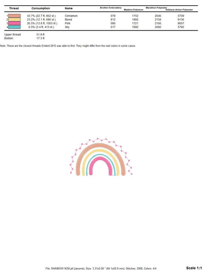 Boho Rainbow embroidery design - Colorful Rainbow embroidery designs machine embroidery pattern - Baby girl embroidery file - Batik hearts Marcia Embroidery