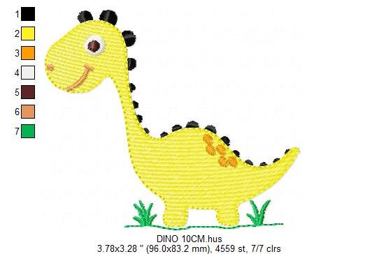 Dinosaur embroidery designs - Yellow Dino machine embroidery pattern - Baby Boy Brontosaurus file - Instant digital download pes jef dst hus