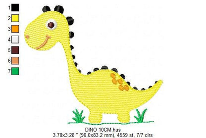 Dinosaur embroidery designs - Yellow Dino machine embroidery pattern - Baby Boy Brontosaurus file - Instant digital download pes jef dst hus