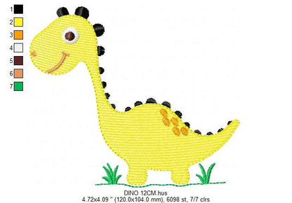 Dinosaur embroidery designs - Yellow Dino machine embroidery pattern - Baby Boy Brontosaurus file - Instant digital download pes jef dst hus