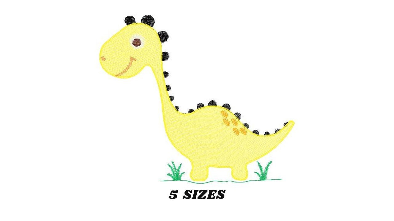 Dinosaur embroidery designs - Yellow Dino machine embroidery pattern - Baby Boy Brontosaurus file - Instant digital download pes jef dst hus