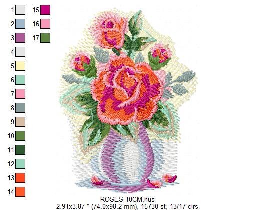 Roses embroidery designs - Flower vase embroidery design machine embroidery pattern - Floral embroidery file - Flowers for towels embroidery Marcia Embroidery