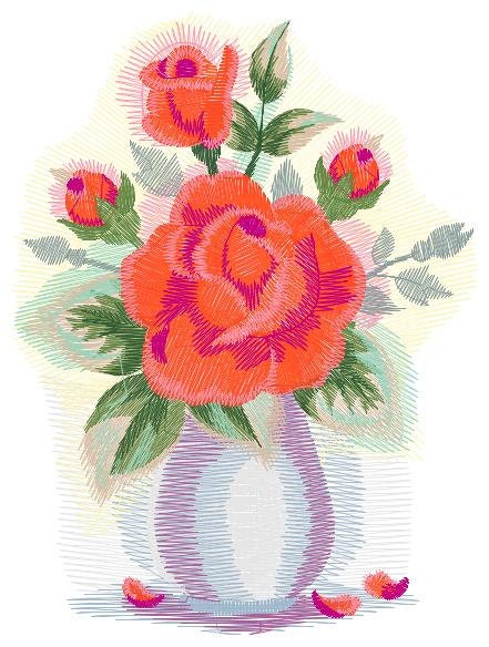 Roses embroidery designs - Flower vase embroidery design machine embroidery pattern - Floral embroidery file - Flowers for towels embroidery Marcia Embroidery
