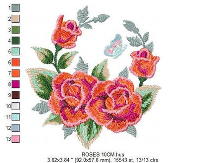 Roses embroidery designs - Flower embroidery design machine embroidery pattern - Rose embroidery file - Flowers for towels embroidery pes