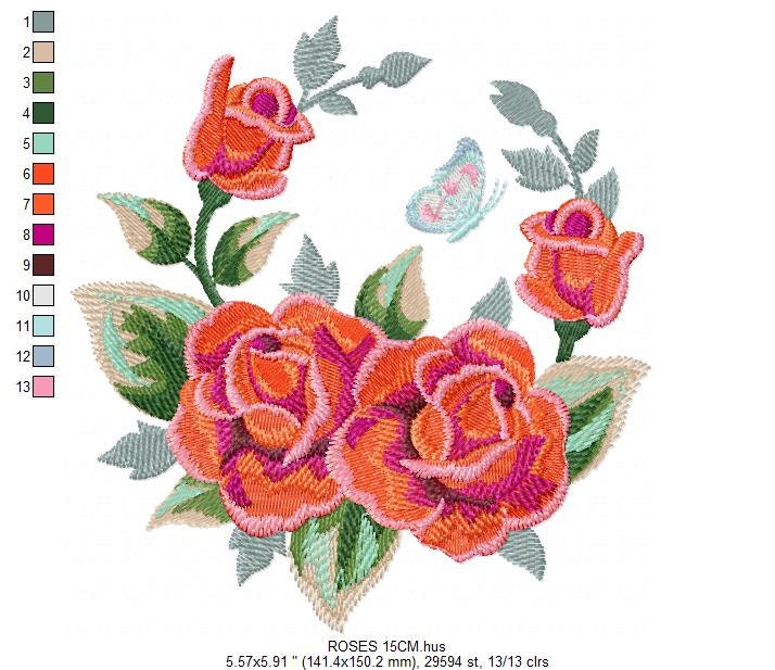 Roses embroidery designs - Flower embroidery design machine embroidery pattern - Rose embroidery file - Flowers for towels embroidery pes