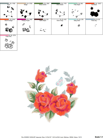 Roses embroidery designs - Flower embroidery design machine embroidery pattern - Rose embroidery file - Flowers for towels embroidery pes