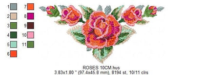 Roses corner embroidery designs - Flower embroidery design machine embroidery pattern - Floral towel embroidery file - pes jef vip vp3 dst