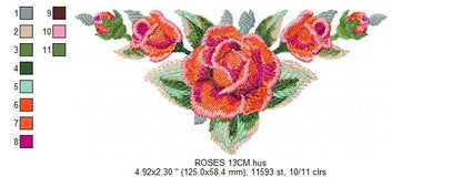 Roses corner embroidery designs - Flower embroidery design machine embroidery pattern - Floral towel embroidery file - pes jef vip vp3 dst
