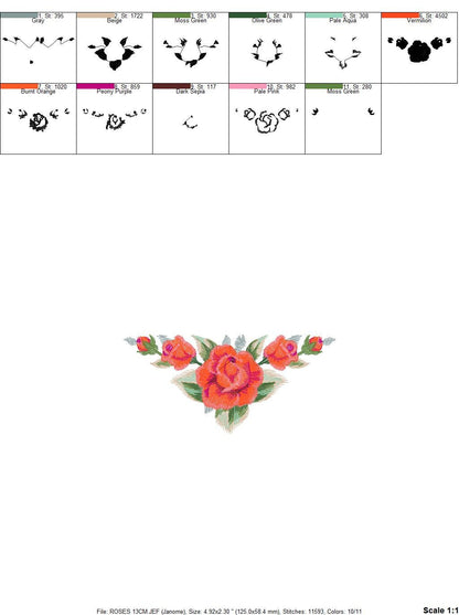 Roses corner embroidery designs - Flower embroidery design machine embroidery pattern - Floral towel embroidery file - pes jef vip vp3 dst