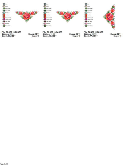 Roses corner embroidery designs - Flower embroidery design machine embroidery pattern - Floral towel embroidery file - pes jef vip vp3 dst