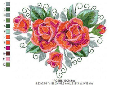 Roses embroidery designs - Flower embroidery design machine embroidery pattern - Floral embroidery file - instant download pes jef vip vp3 - Marcia Embroidery
