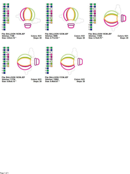 Hot air Balloon with clouds embroidery designs - Hot air balloon applique machine pattern - Baby Girl Boy File - Instant digital download