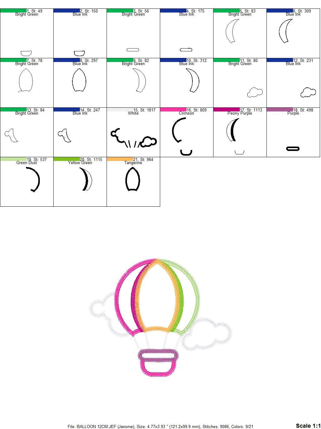 Hot air Balloon with clouds embroidery designs - Hot air balloon applique machine pattern - Baby Girl Boy File - Instant digital download