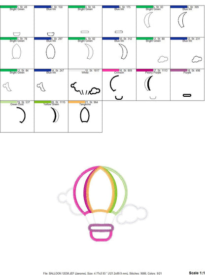 Hot air Balloon with clouds embroidery designs - Hot air balloon applique machine pattern - Baby Girl Boy File - Instant digital download