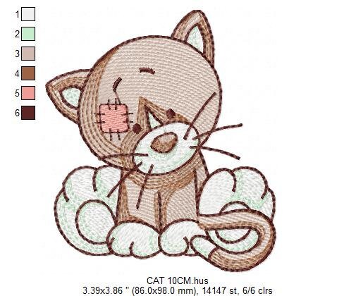 Ragged Cat embroidery design - Kitty embroidery designs machine embroidery pattern - Feline Pet embroidery file - instant download pes jef Marcia Embroidery
