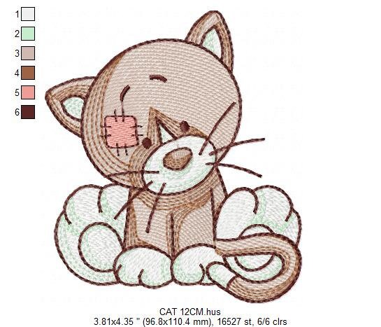 Ragged Cat embroidery design - Kitty embroidery designs machine embroidery pattern - Feline Pet embroidery file - instant download pes jef Marcia Embroidery