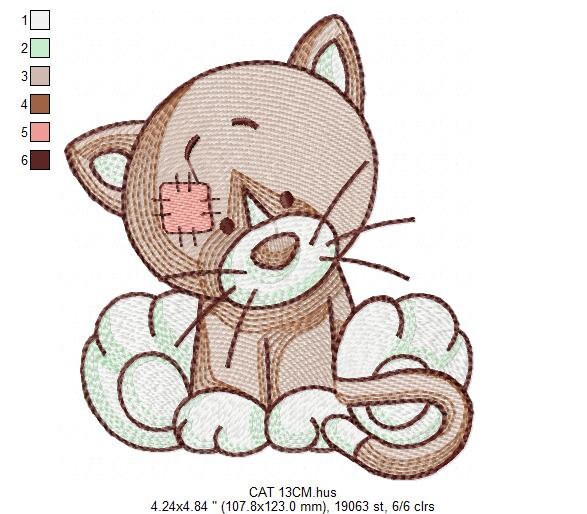 Ragged Cat embroidery design - Kitty embroidery designs machine embroidery pattern - Feline Pet embroidery file - instant download pes jef Marcia Embroidery