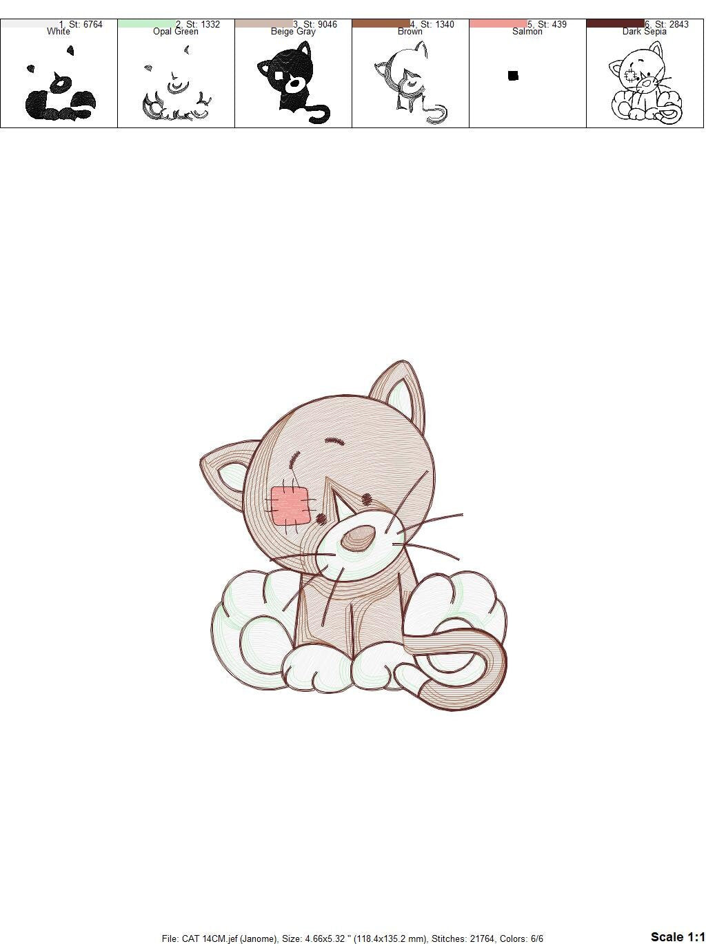 Ragged Cat embroidery design - Kitty embroidery designs machine embroidery pattern - Feline Pet embroidery file - instant download pes jef Marcia Embroidery