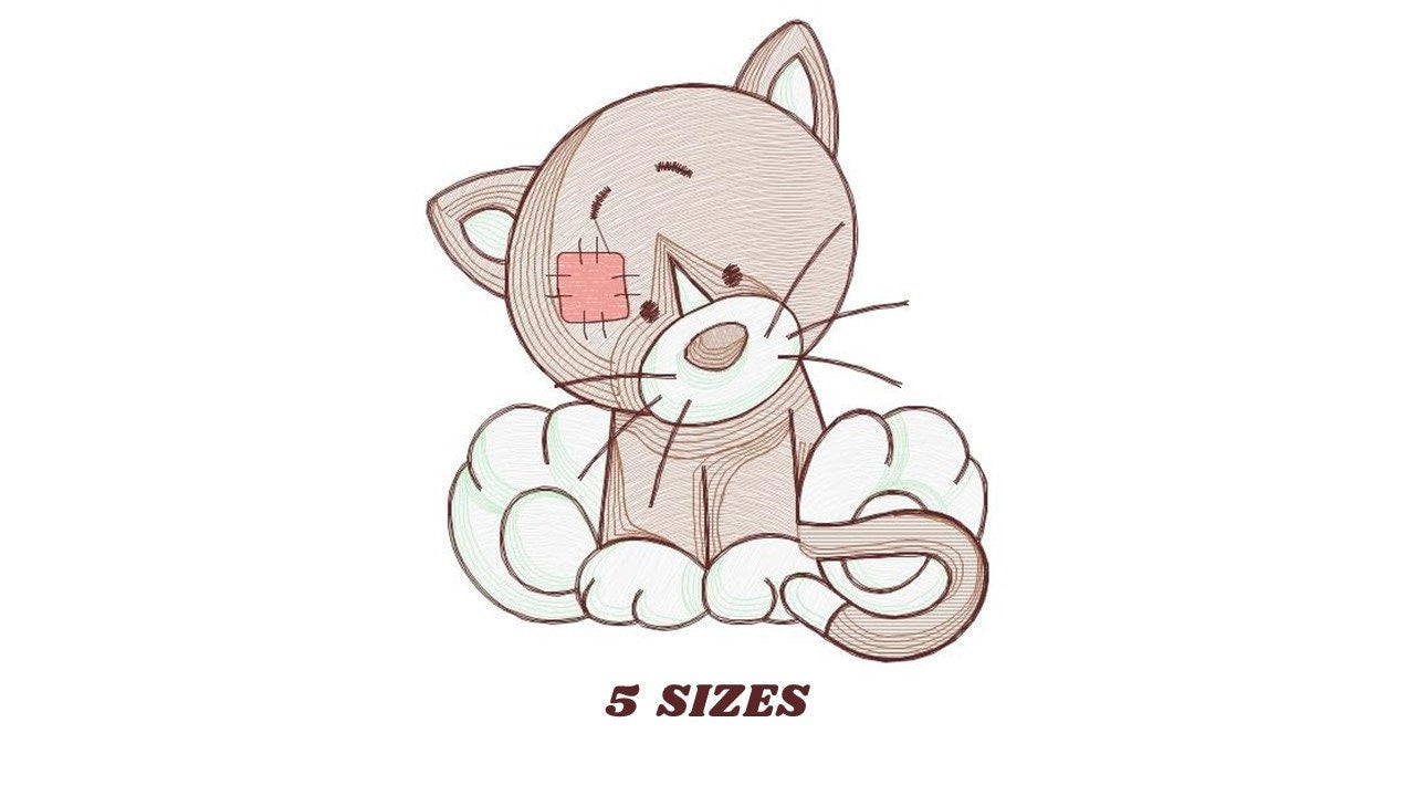 Ragged Cat embroidery design - Kitty embroidery designs machine embroidery pattern - Feline Pet embroidery file - instant download pes jef Marcia Embroidery