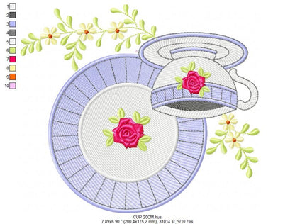 Coffee cup embroidery design - Tea Mug embroidery designs machine embroidery pattern - Kitchen embroidery file - Apron tea towel plate pes