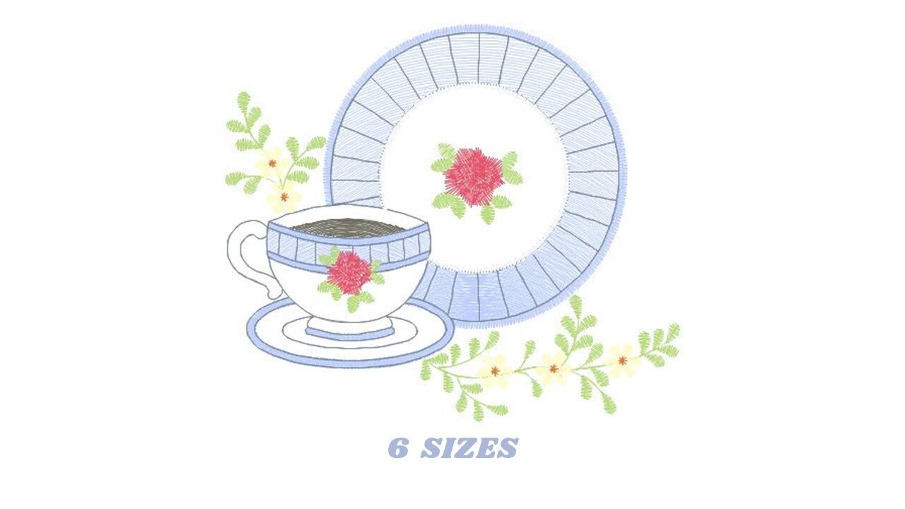 Coffee cup embroidery design - Tea Mug embroidery designs machine embroidery pattern - Kitchen embroidery file - Apron tea towel plate pes