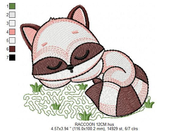 Sleeping Raccoon embroidery designs - Animal embroidery design machine embroidery pattern - Woodland animal embroidery file - pes download