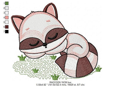 Sleeping Raccoon embroidery designs - Animal embroidery design machine embroidery pattern - Woodland animal embroidery file - pes download
