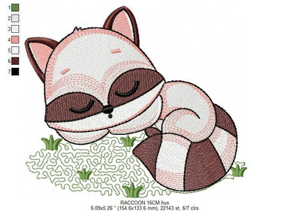 Sleeping Raccoon embroidery designs - Animal embroidery design machine embroidery pattern - Woodland animal embroidery file - pes download