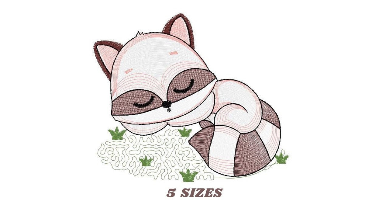 Sleeping Raccoon embroidery designs - Animal embroidery design machine embroidery pattern - Woodland animal embroidery file - pes download