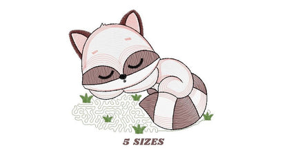 Sleeping Raccoon embroidery designs - Animal embroidery design machine embroidery pattern - Woodland animal embroidery file - pes download