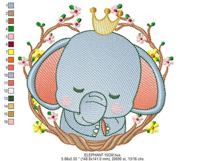 Sleeping Elephant embroidery designs - Wild Animal with crown and frame embroidery design machine embroidery pattern - instant download pes Marcia Embroidery