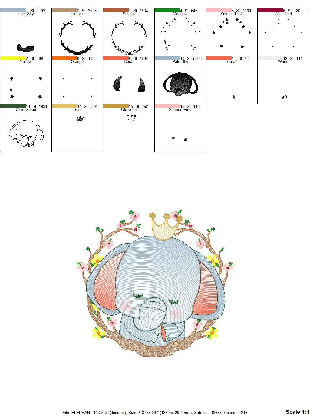 Sleeping Elephant embroidery designs - Wild Animal with crown and frame embroidery design machine embroidery pattern - instant download pes Marcia Embroidery