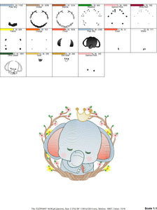 Sleeping Elephant embroidery designs - Wild Animal with crown and frame embroidery design machine embroidery pattern - instant download pes