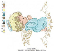 Charger l&#39;image dans la galerie, Angel embroidery designs - Baby boy embroidery design machine embroidery pattern - Boy with wings embroidery file - instant download pes
