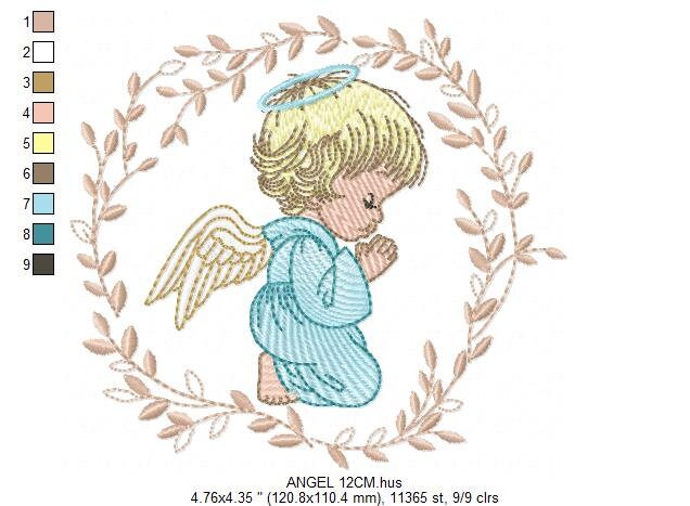 Angel embroidery designs - Baby girl with laurel frame machine embroidery pattern - Girl with wings file - Instant digital download pes jef