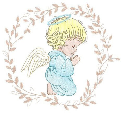Angel embroidery designs - Baby girl with laurel frame machine embroidery pattern - Girl with wings file - Instant digital download pes jef